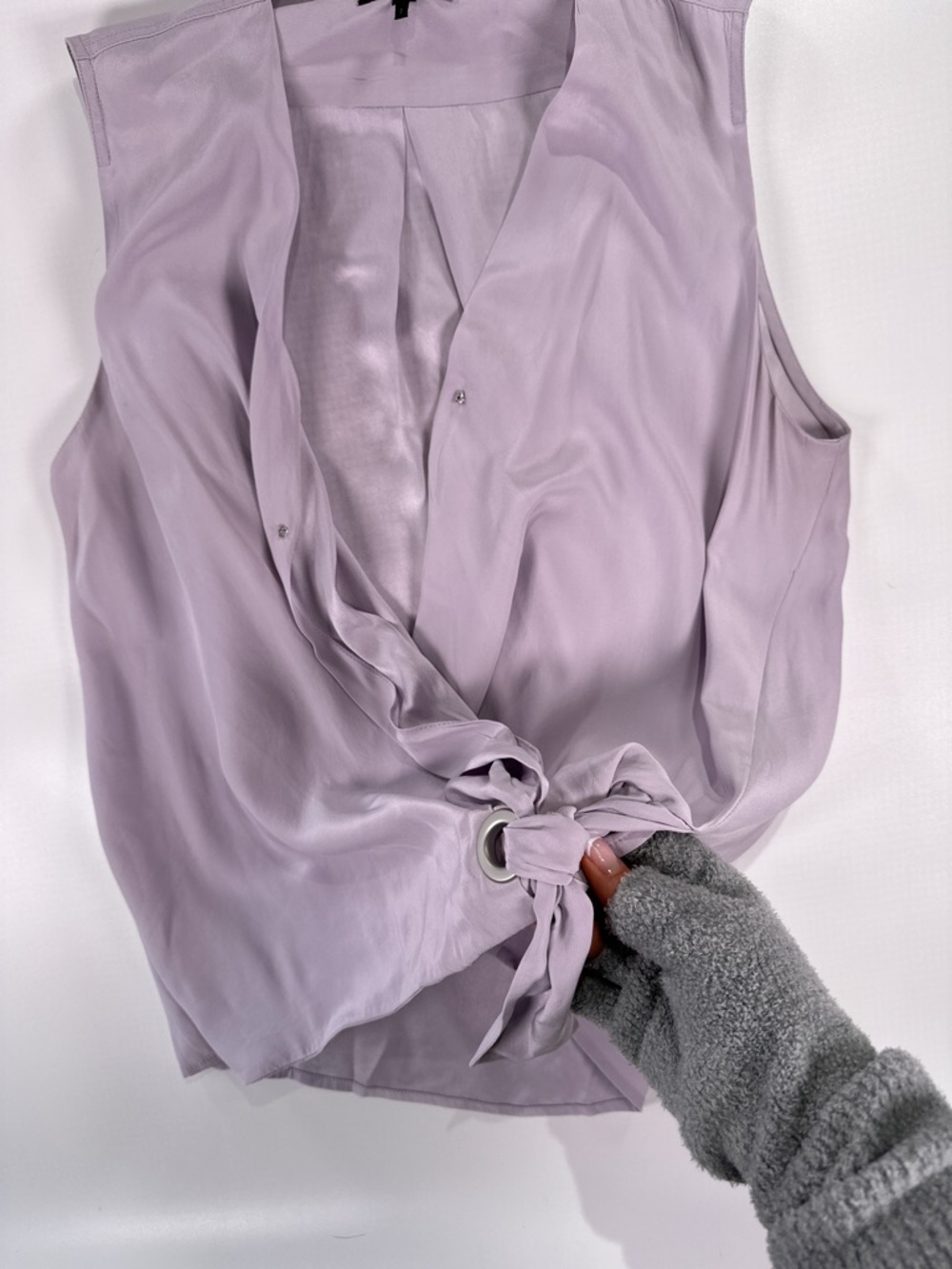 Rag And Bone Women Felix Silk Draped Blouse Lilac Sleeveless M - Picture 10 of 13